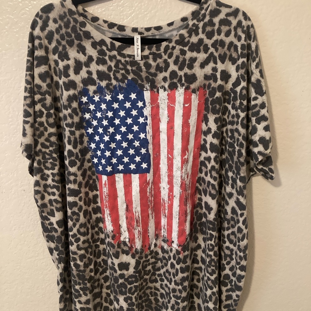 Leopard Print American Flag T-Shirt